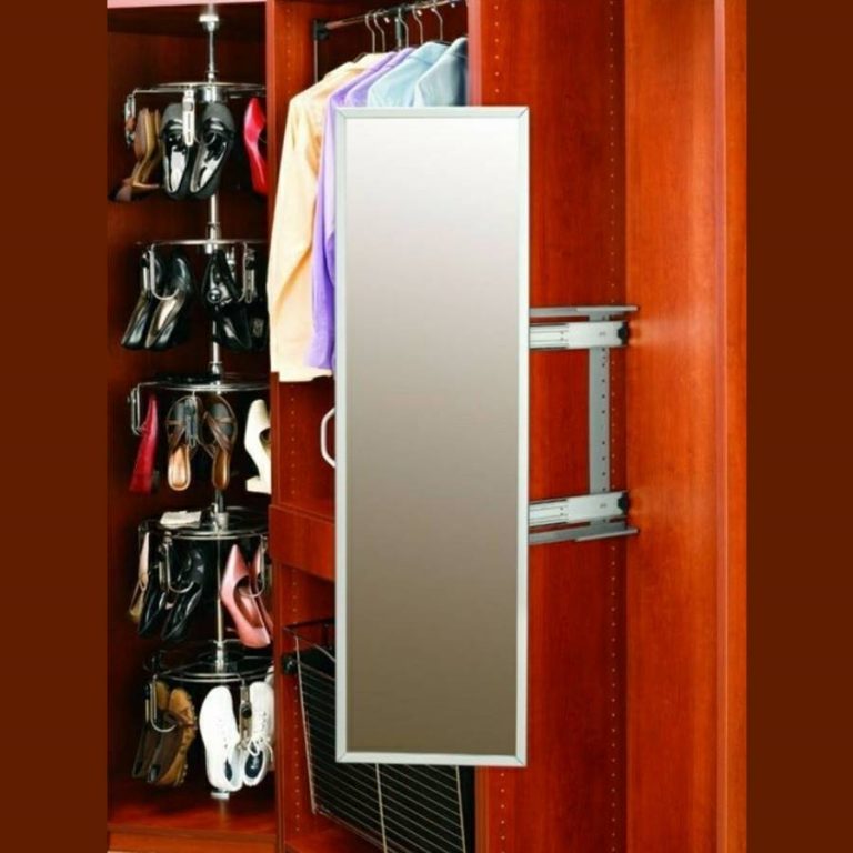 Pullout Mirror adjusts to any angle and stores flat