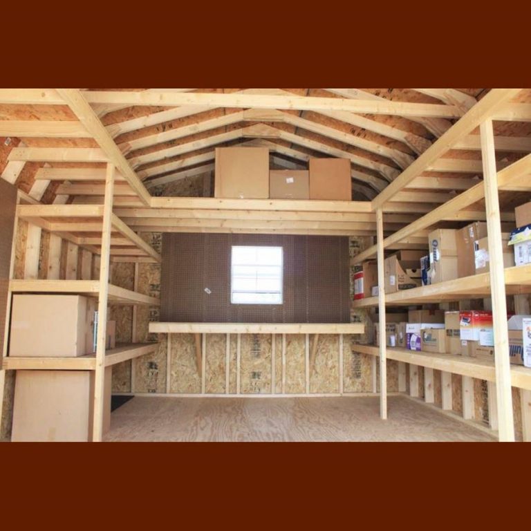 Storage Building Shelves, Floor to Loft